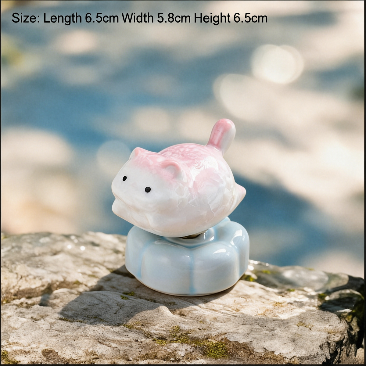 Ceramic Rotating Flying Pig Figurine – Cute Pink & White Piggy Desk Toy on Light Blue Lotus Base