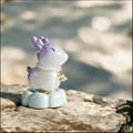 Ceramic Rotating Deer Figurine – Cute Lavender Fawn with Pearl Necklace & Light Blue Lotus Base