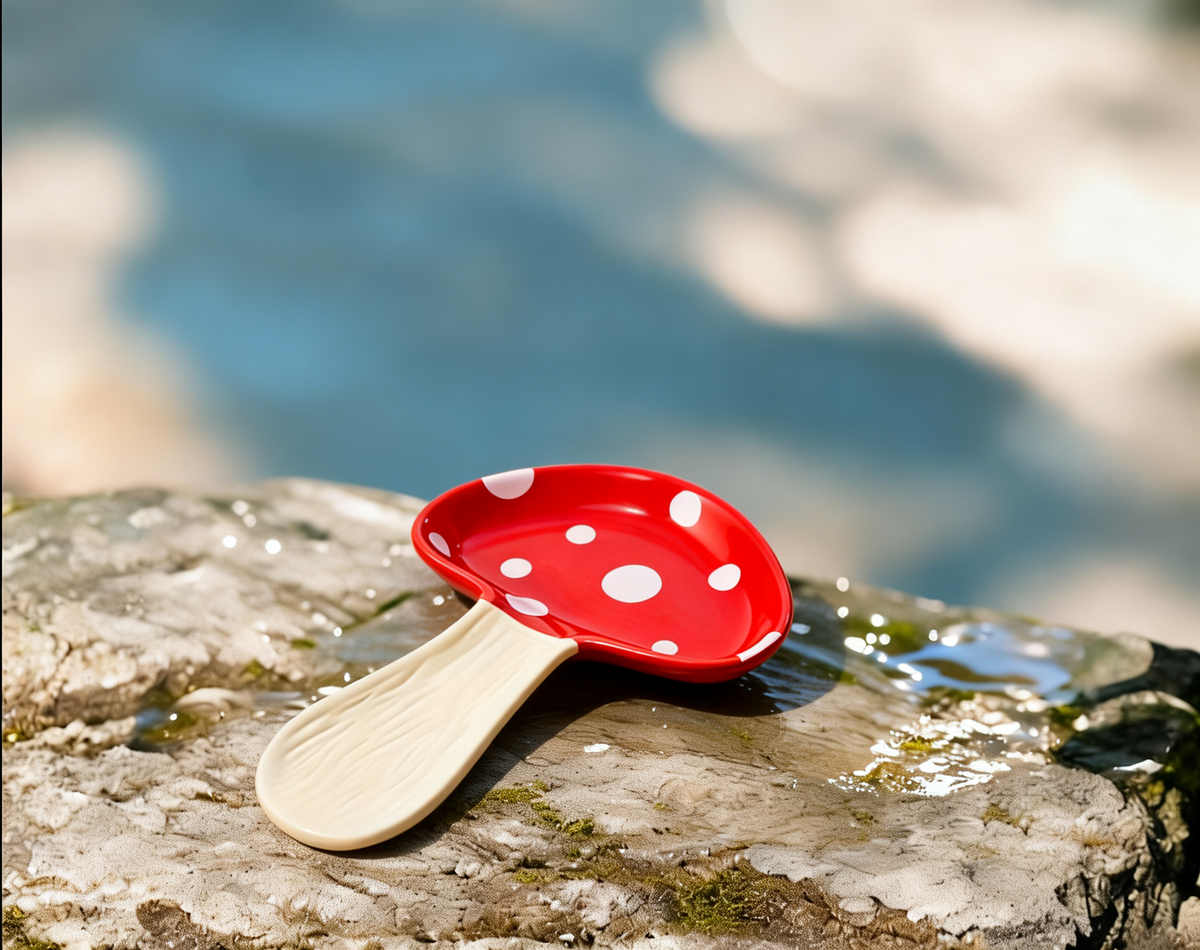 Cute Mushroom Spoon Rest – Ceramic High-Temperature Resistant Spoon Plate & Housewarming Gift