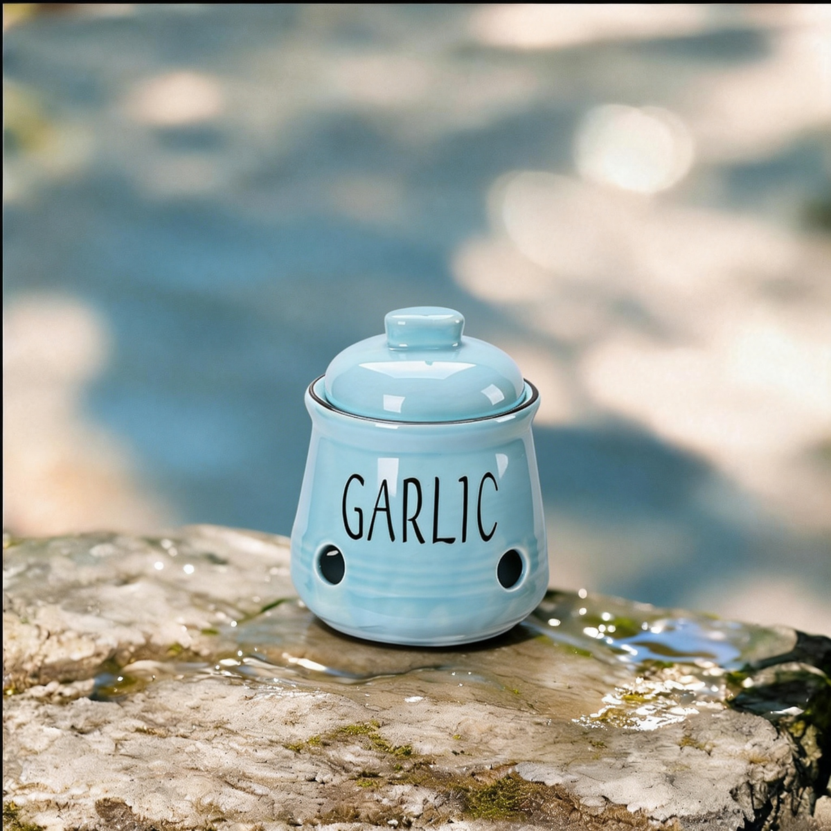 Ceramic Garlic Storage Container with Lid | Countertop Garlic Preservation Box for Kitchen
