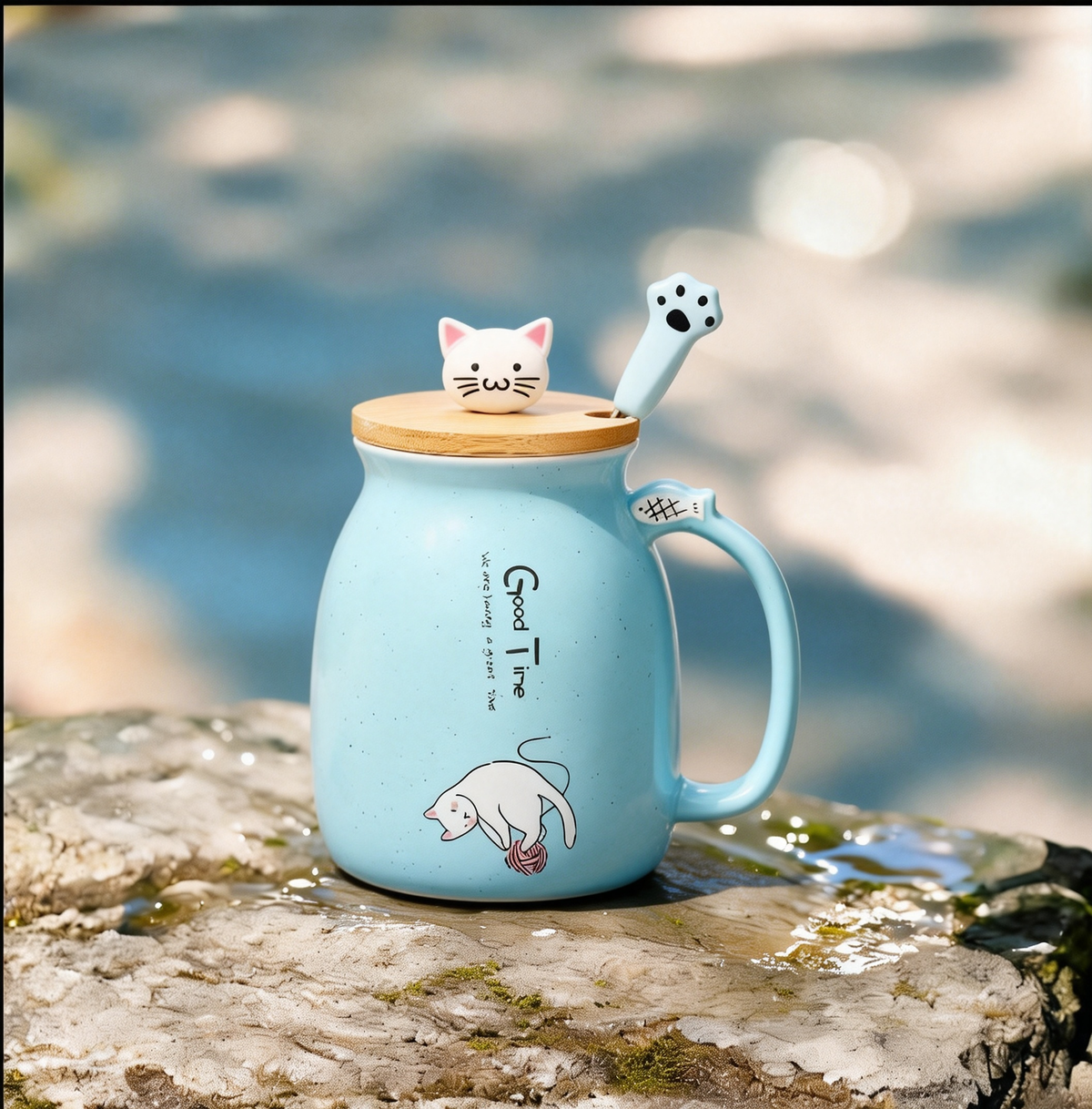 Cat Lovers Kawaii Mug – 13oz Ceramic Tea & Coffee Cup with Lid and Spoon