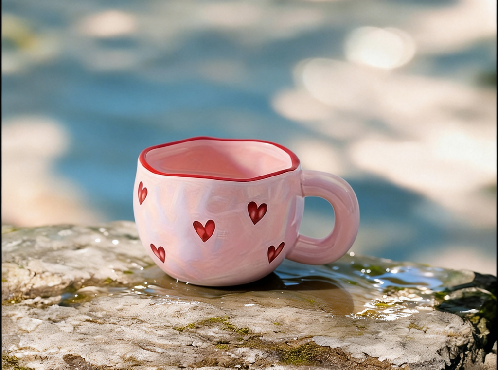 Romantic Ceramic Coffee Mug 9.5oz | Heart Pattern Love Cup for Couples & Birthday Gifts