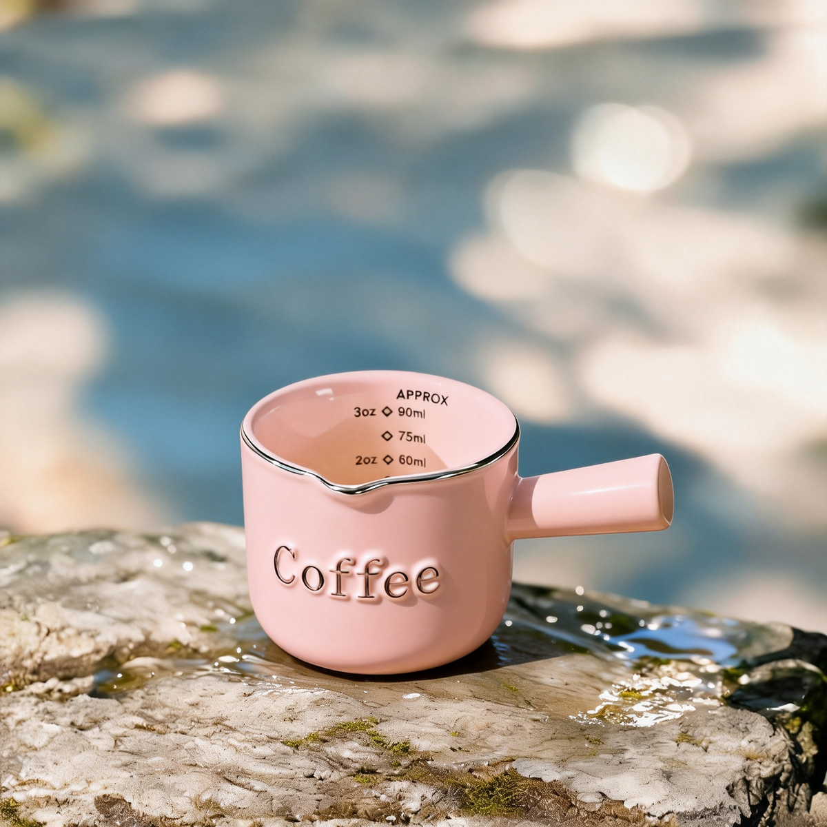 Pink Ceramic Espresso Cup with Handle | 3.04oz V-Shaped Shot Cup for Espresso Making