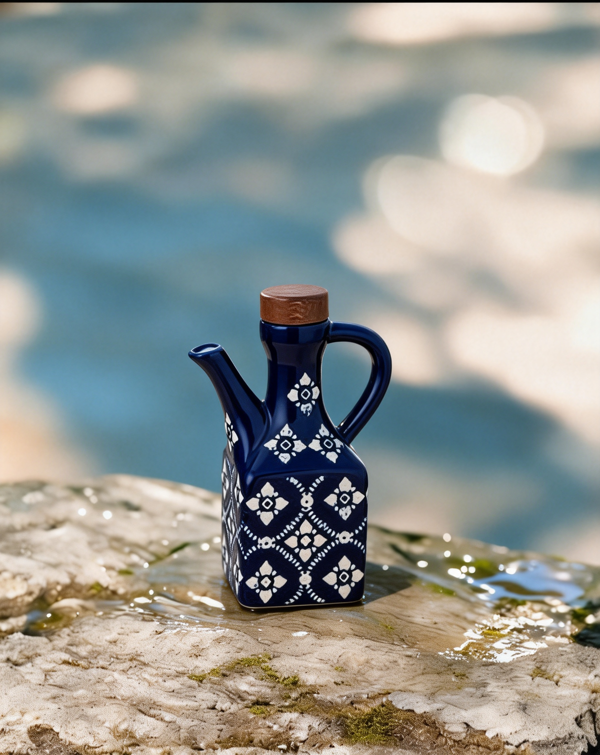 Square Ceramic Oil & Vinegar Bottle with Wood Lid | Hygienic Dining Table Dispenser
