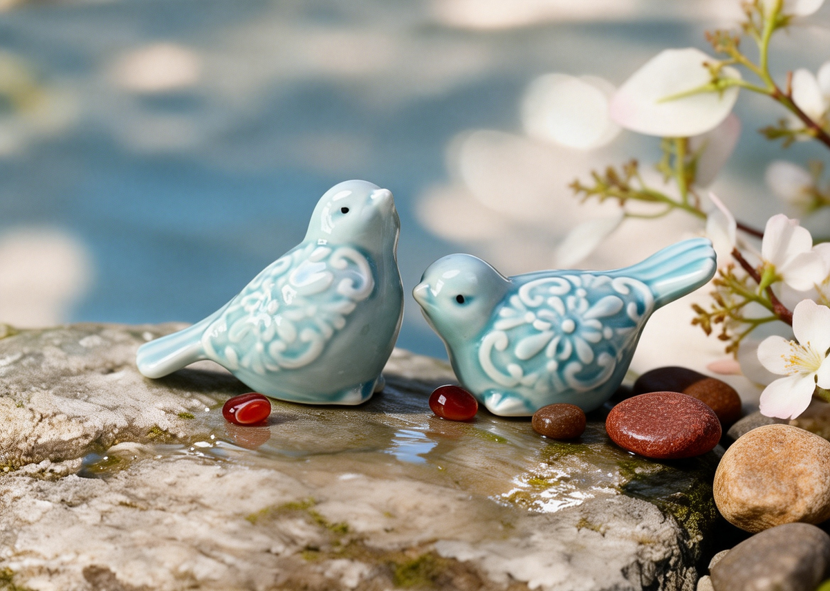 2-Piece Ceramic Bird & Duck Statue Set | Versatile Home & Office Decor for Shelves & Cabinets
